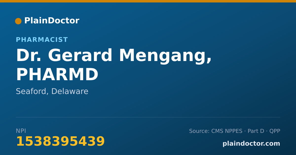 Shareable card for Gerard Mengang, PHARMD - Pharmacist, Seaford, DE