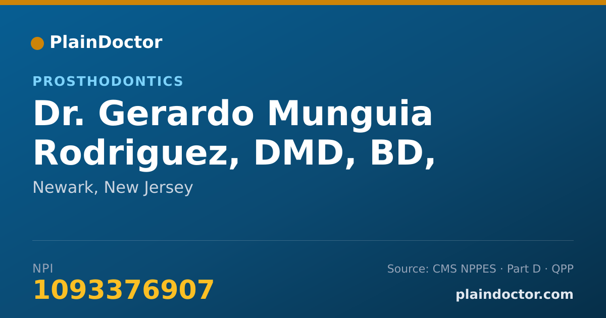 Shareable card for Gerardo Munguia Rodriguez, DMD, BD, MSD, CAGS - Prosthodontics, Newark, NJ