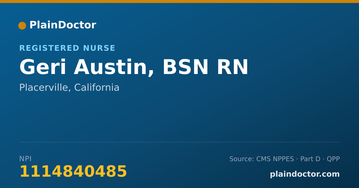 Shareable card for Geri Austin, BSN RN - Registered Nurse, Placerville, CA