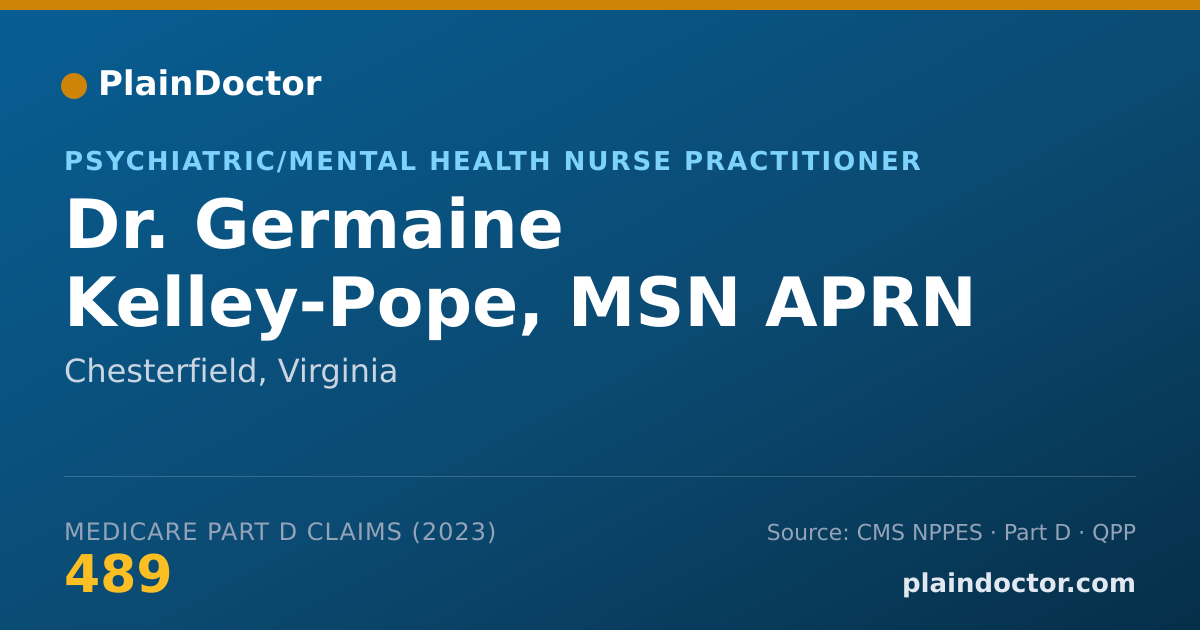 Shareable card for Germaine Kelley-Pope, MSN APRN PMHNP-BC - Psychiatric/Mental Health Nurse Practitioner, Chesterfield, VA