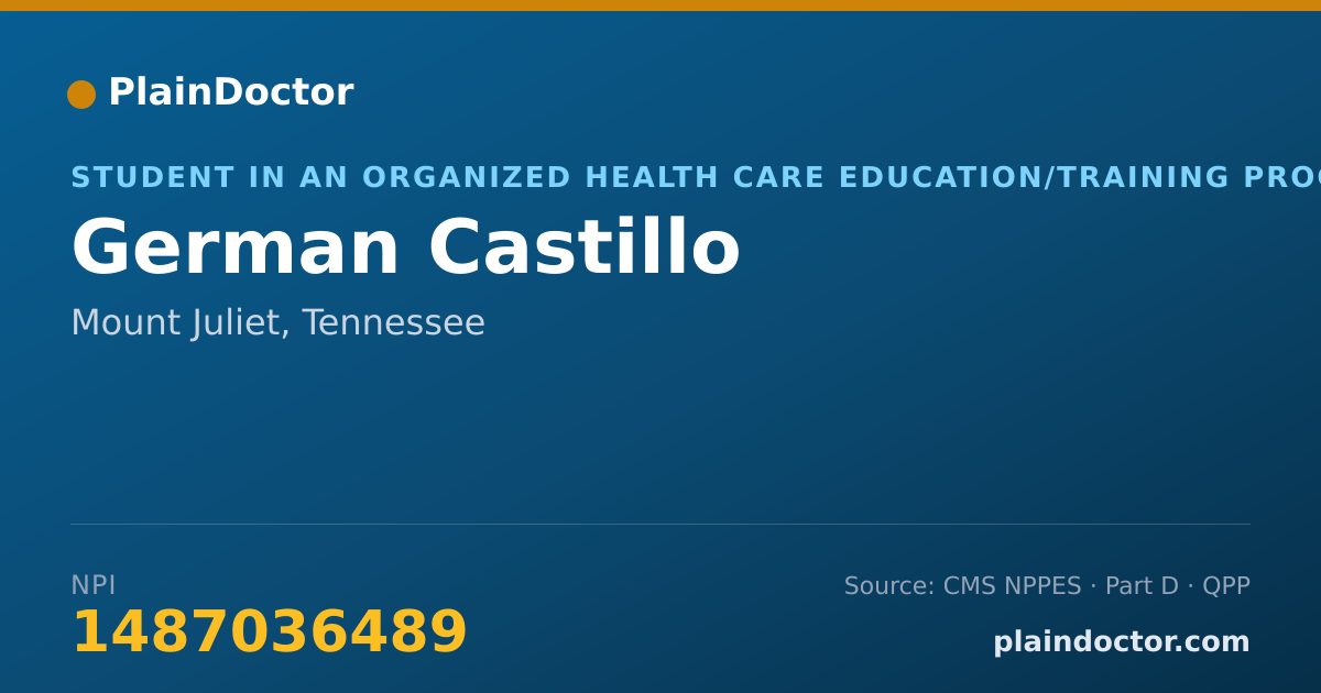 Shareable card for German Castillo - Student in an Organized Health Care Education/Training Program, Mount Juliet, TN