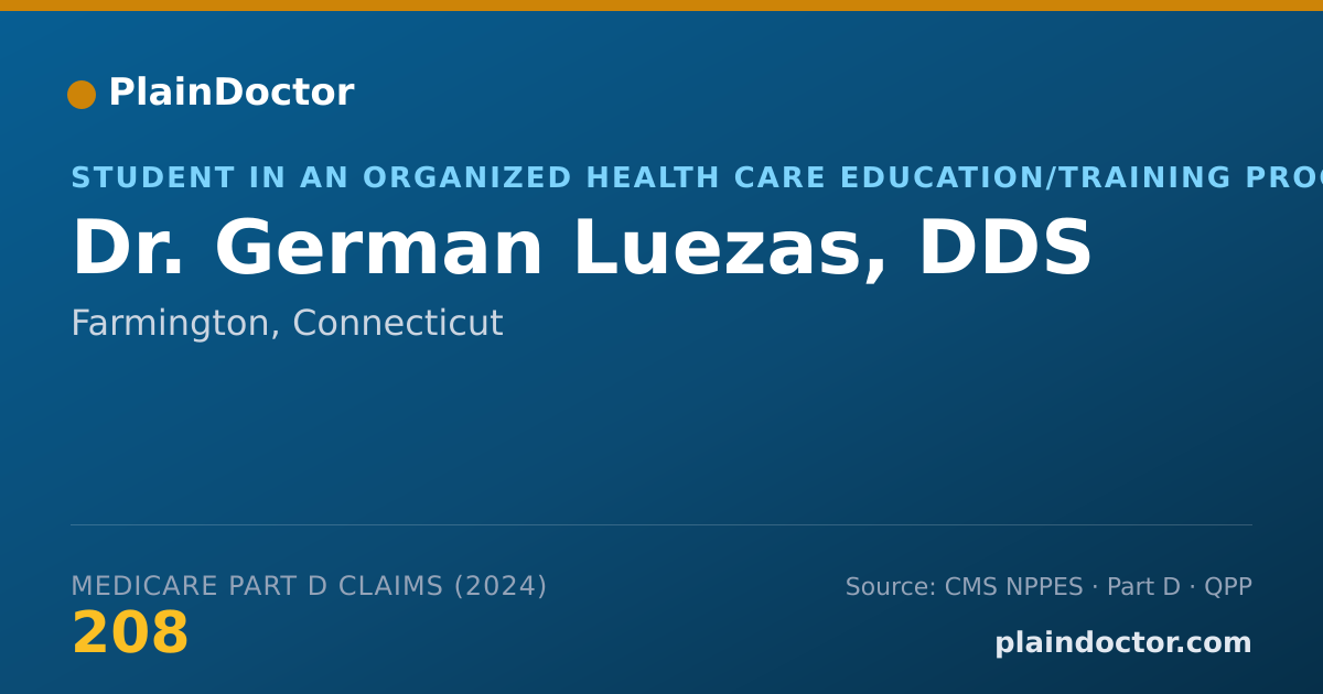Shareable card for German Luezas, DDS - Student in an Organized Health Care Education/Training Program, Farmington, CT