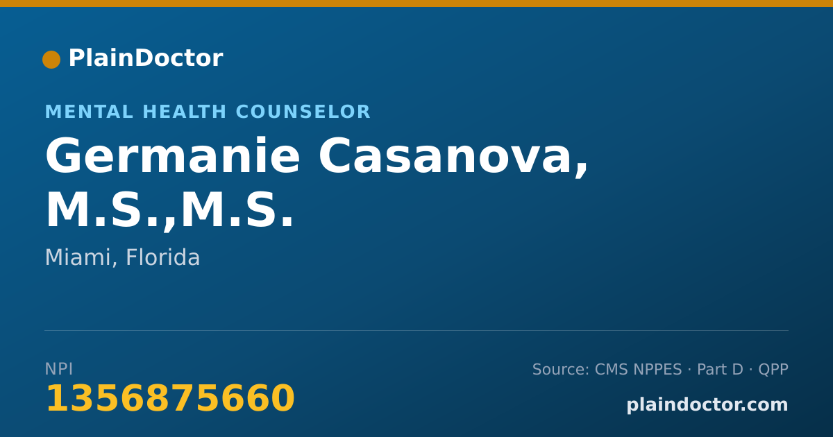 Shareable card for Germanie Casanova, M.S.,M.S. - Mental Health Counselor, Miami, FL