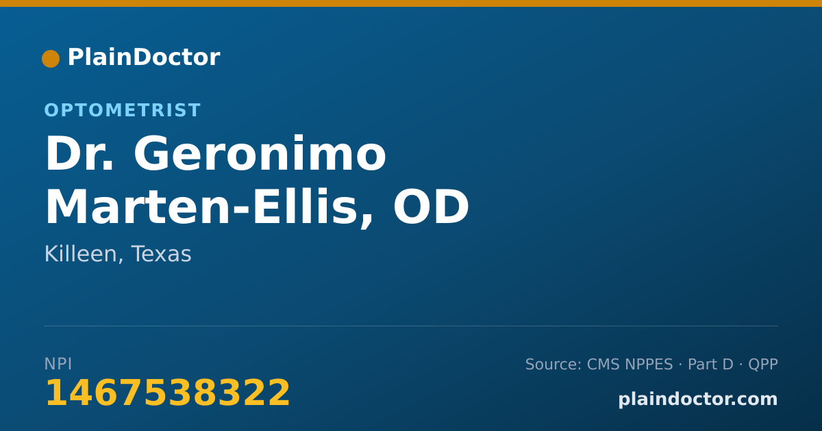 Shareable card for Geronimo Marten-Ellis, OD - Optometrist, Killeen, TX