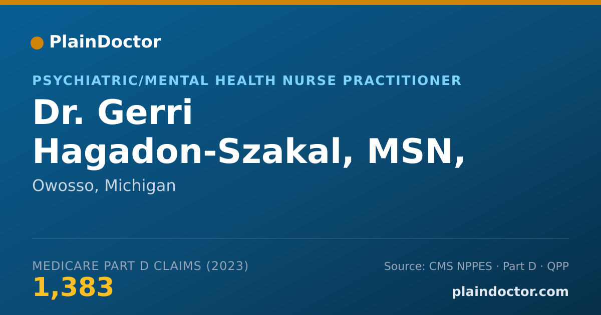 Shareable card for Gerri Hagadon-Szakal, MSN, CNP, DNP, PMHNP - Psychiatric/Mental Health Nurse Practitioner, Owosso, MI
