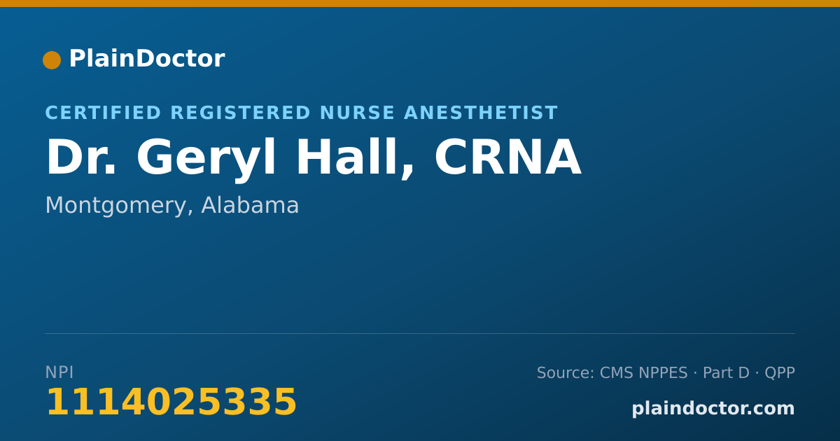 Shareable card for Geryl Hall, CRNA - Certified Registered Nurse Anesthetist, Montgomery, AL