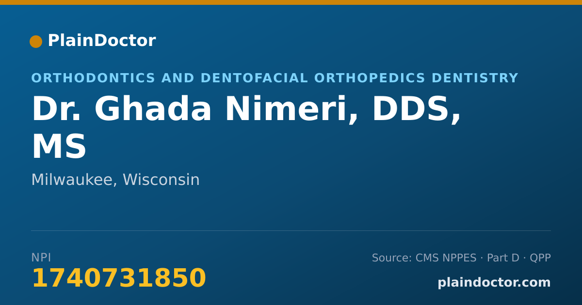 Shareable card for Ghada Nimeri, DDS, MS - Orthodontics and Dentofacial Orthopedics Dentistry, Milwaukee, WI