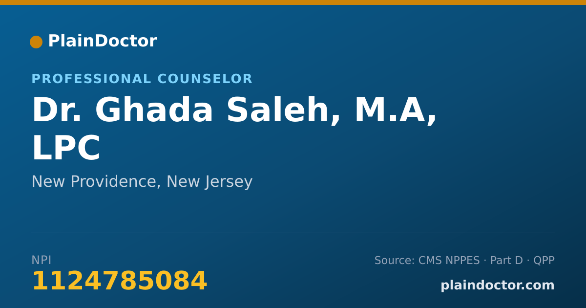 Shareable card for Ghada Saleh, M.A, LPC - Professional Counselor, New Providence, NJ