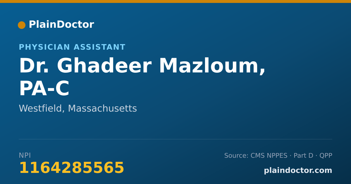 Shareable card for Ghadeer Mazloum, PA-C - Physician Assistant, Westfield, MA