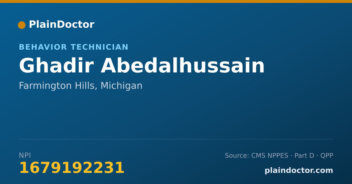 Shareable card for Ghadir Abedalhussain - Behavior Technician, Farmington Hills, MI