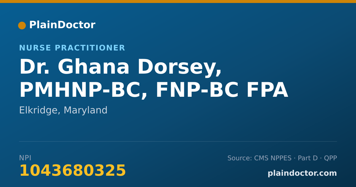 Shareable card for Ghana Dorsey, PMHNP-BC, FNP-BC FPA - Nurse Practitioner, Elkridge, MD