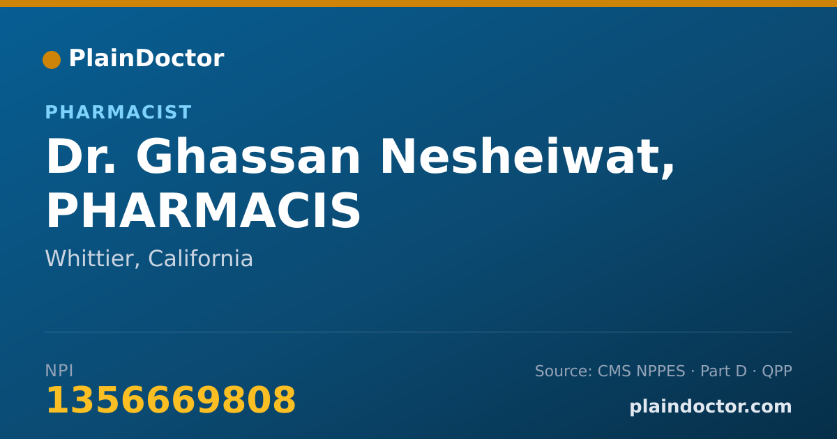 Shareable card for Ghassan Nesheiwat, PHARMACIS - Pharmacist, Whittier, CA