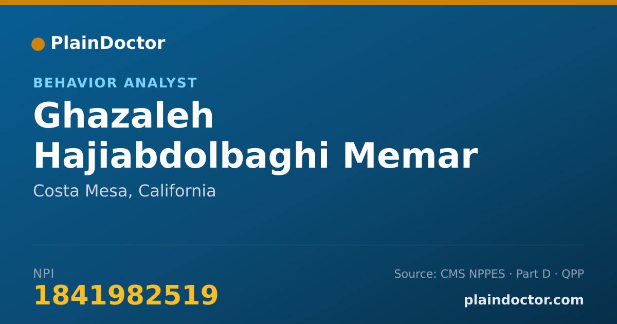 Shareable card for Ghazaleh Hajiabdolbaghi Memar - Behavior Analyst, Costa Mesa, CA