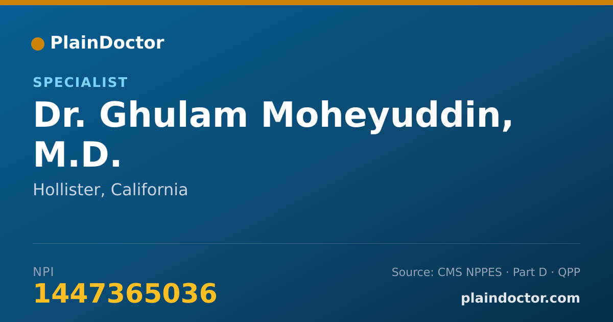 Shareable card for Ghulam Moheyuddin, M.D. - Specialist, Hollister, CA