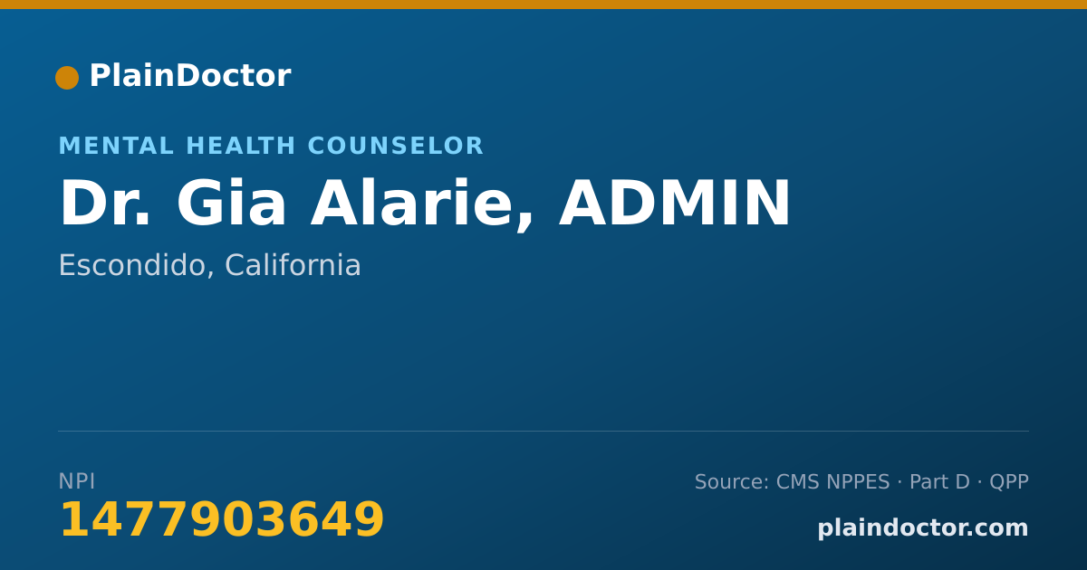 Shareable card for Gia Alarie, ADMIN - Mental Health Counselor, Escondido, CA