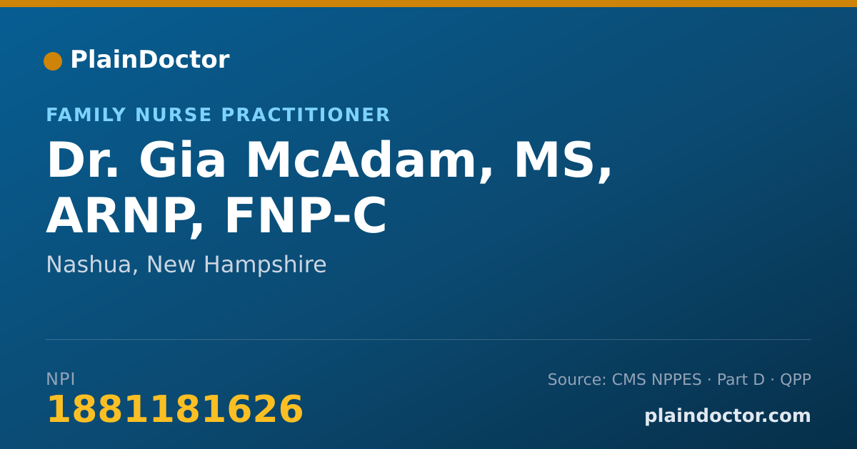 Shareable card for Gia McAdam, MS, ARNP, FNP-C - Family Nurse Practitioner, Nashua, NH
