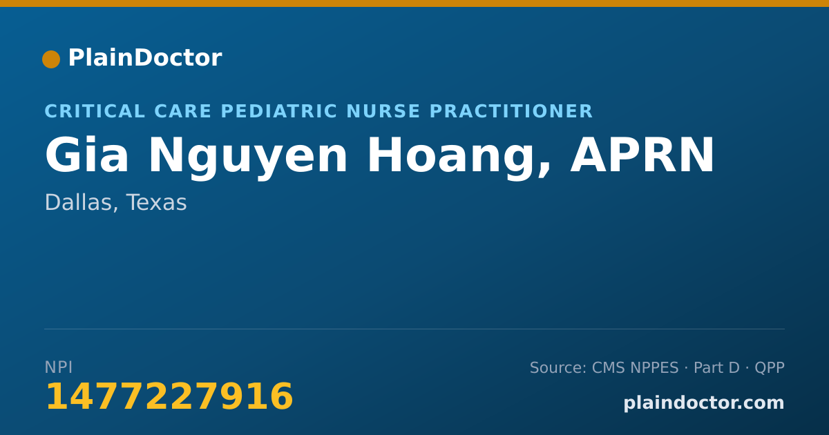 Shareable card for Gia Nguyen Hoang, APRN - Critical Care Pediatric Nurse Practitioner, Dallas, TX