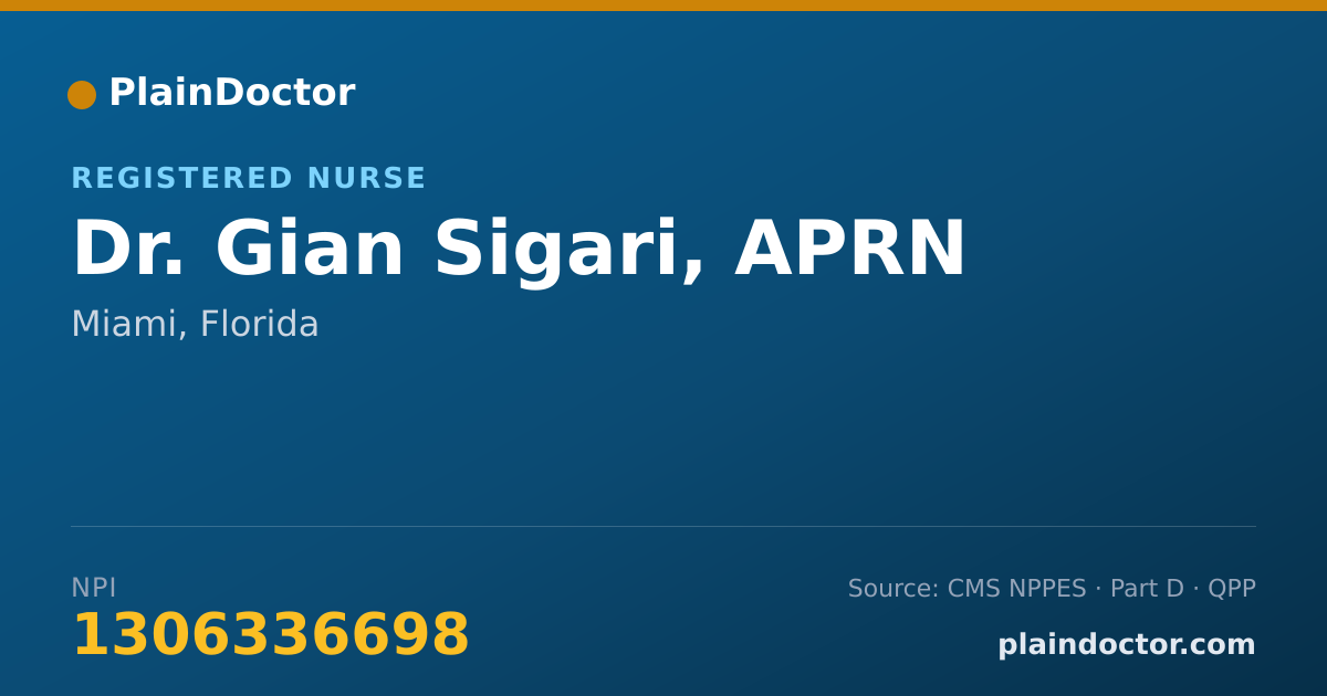 Shareable card for Gian Sigari, APRN - Registered Nurse, Miami, FL