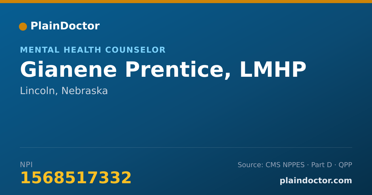 Shareable card for Gianene Prentice, LMHP - Mental Health Counselor, Lincoln, NE