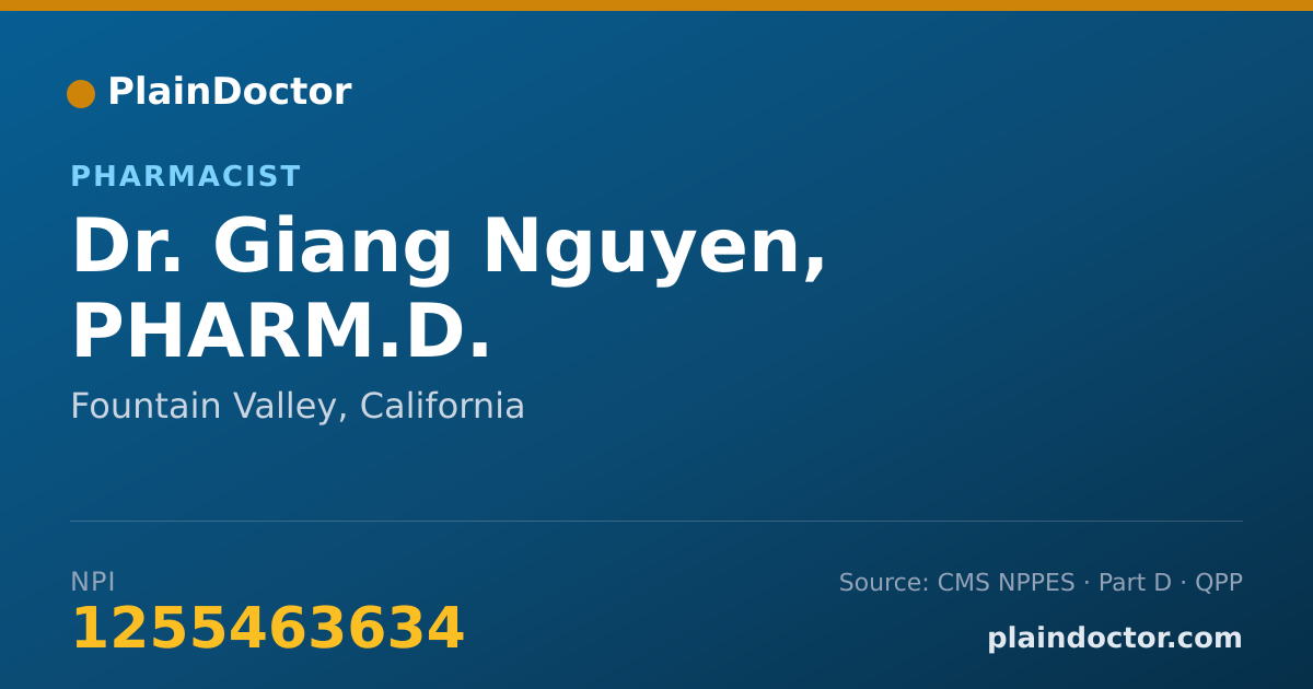 Shareable card for Giang Nguyen, PHARM.D. - Pharmacist, Fountain Valley, CA