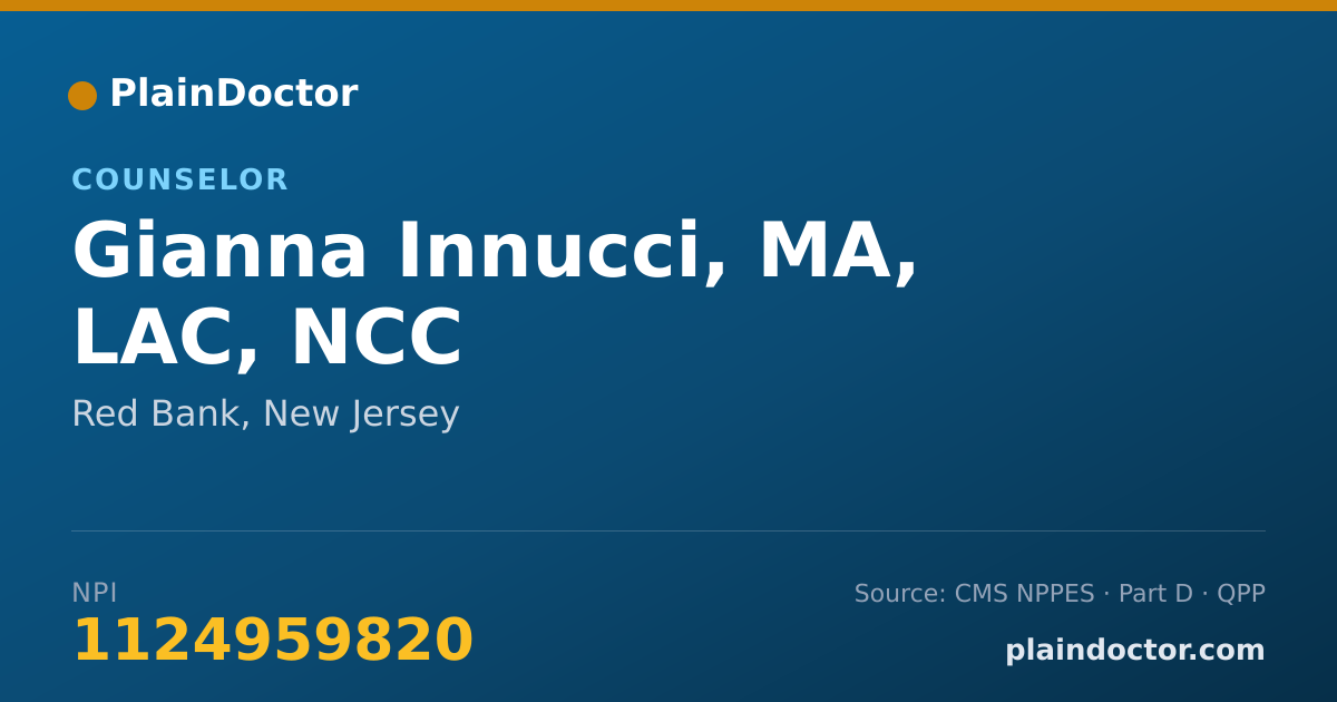 Shareable card for Gianna Innucci, MA, LAC, NCC - Counselor, Red Bank, NJ