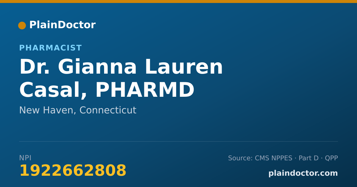 Shareable card for Gianna Lauren Casal, PHARMD - Pharmacist, New Haven, CT