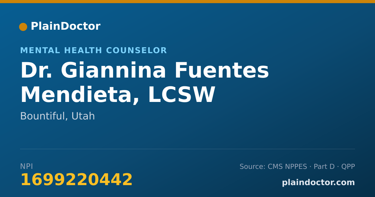 Shareable card for Giannina Fuentes Mendieta, LCSW - Mental Health Counselor, Bountiful, UT