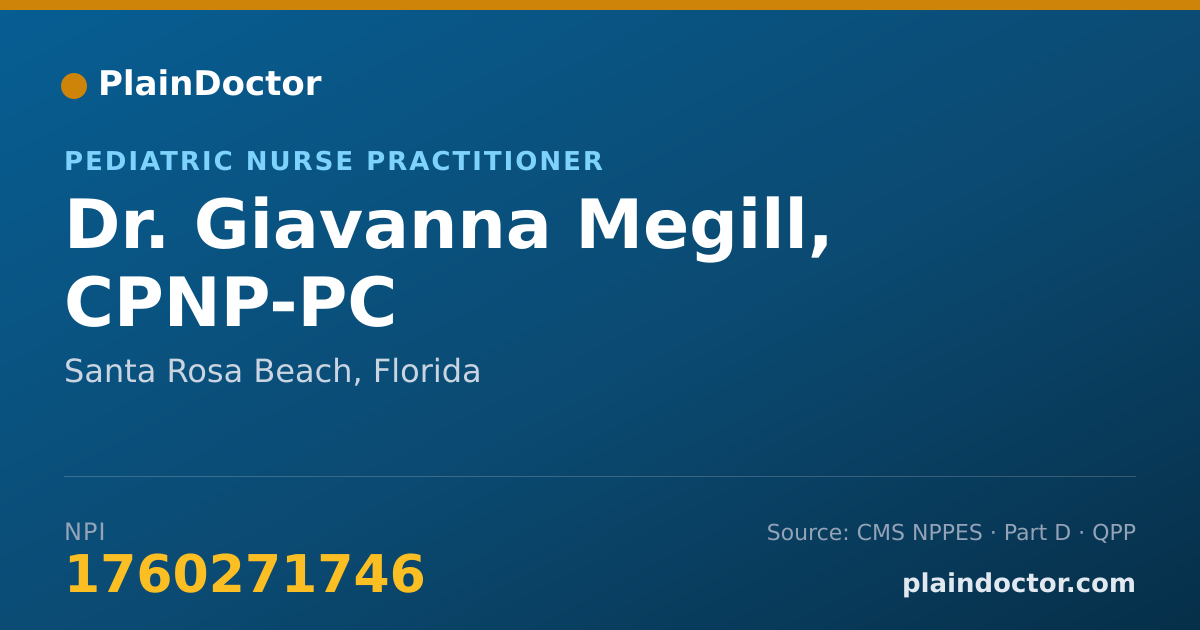 Shareable card for Giavanna Megill, CPNP-PC - Pediatric Nurse Practitioner, Santa Rosa Beach, FL