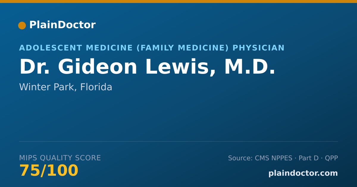 Shareable card for Gideon Lewis, M.D. - Adolescent Medicine (Family Medicine) Physician, Winter Park, FL