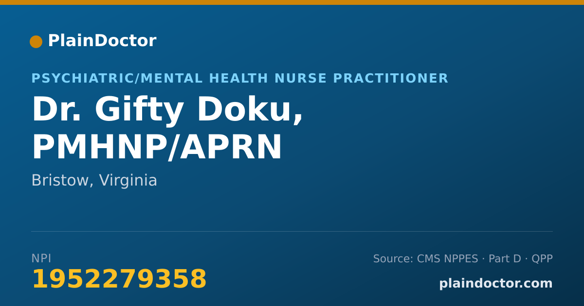 Shareable card for Gifty Doku, PMHNP/APRN - Psychiatric/Mental Health Nurse Practitioner, Bristow, VA