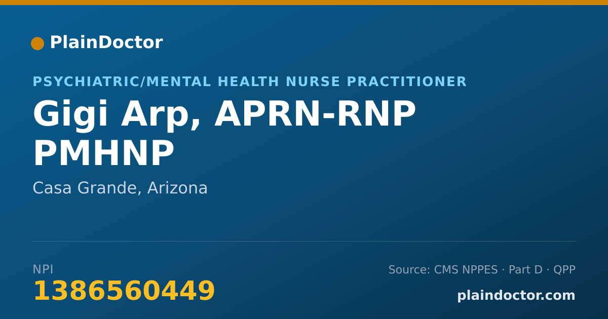 Shareable card for Gigi Arp, APRN-RNP PMHNP - Psychiatric/Mental Health Nurse Practitioner, Casa Grande, AZ