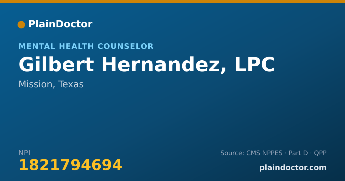 Shareable card for Gilbert Hernandez, LPC - Mental Health Counselor, Mission, TX