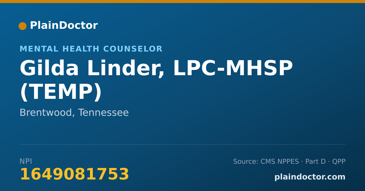 Shareable card for Gilda Linder, LPC-MHSP (TEMP) - Mental Health Counselor, Brentwood, TN