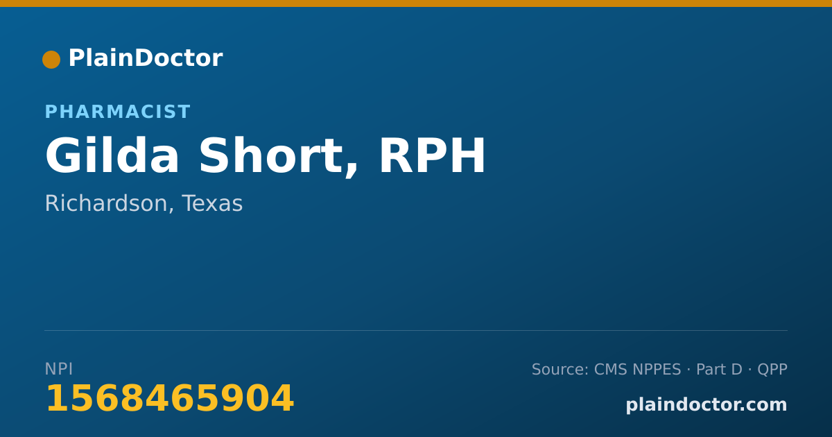 Shareable card for Gilda Short, RPH - Pharmacist, Richardson, TX