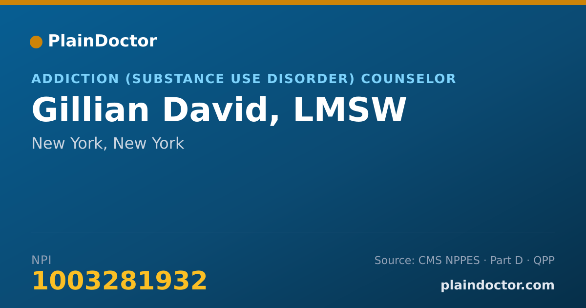 Shareable card for Gillian David, LMSW - Addiction (Substance Use Disorder) Counselor, New York, NY
