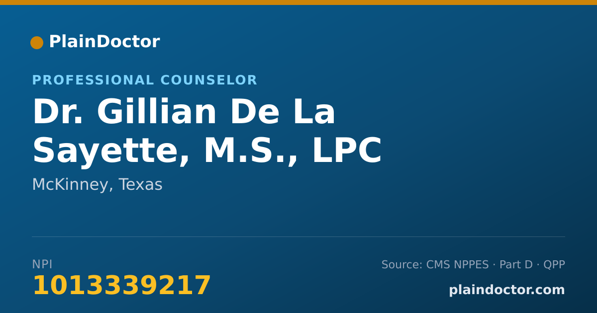 Shareable card for Gillian De La Sayette, M.S., LPC - Professional Counselor, McKinney, TX
