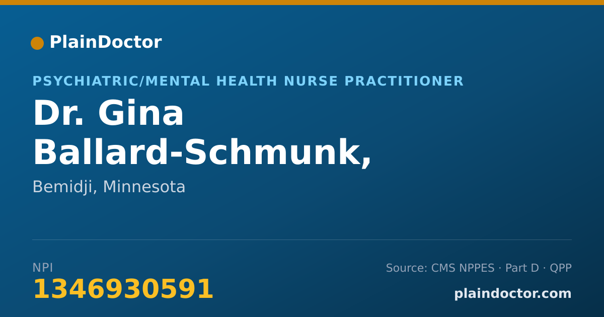 Shareable card for Gina Ballard-Schmunk, PMHNP-BC - Psychiatric/Mental Health Nurse Practitioner, Bemidji, MN