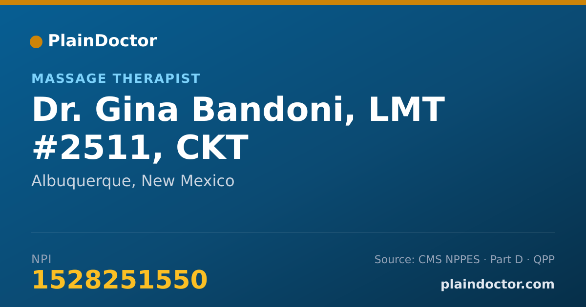 Shareable card for Gina Bandoni, LMT #2511, CKT - Massage Therapist, Albuquerque, NM