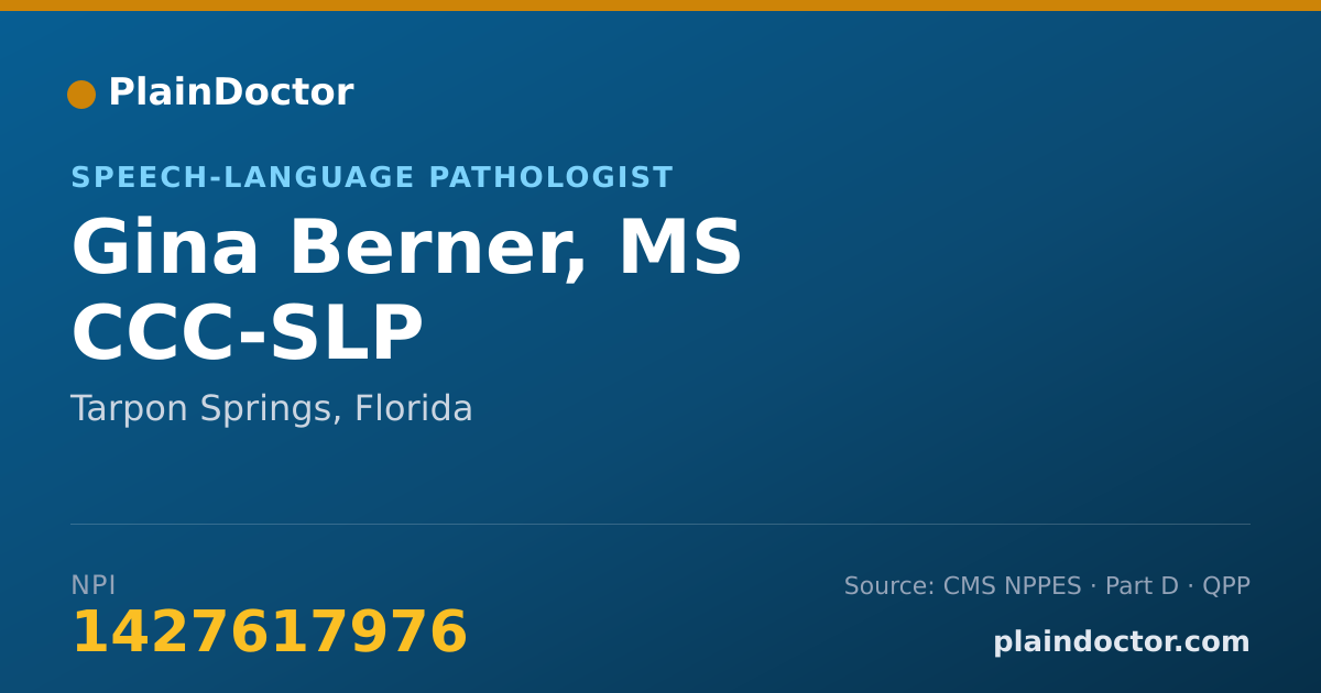 Shareable card for Gina Berner, MS CCC-SLP - Speech-Language Pathologist, Tarpon Springs, FL