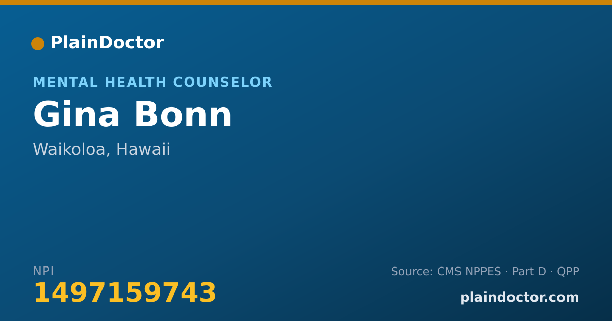 Shareable card for Gina Bonn - Mental Health Counselor, Waikoloa, HI