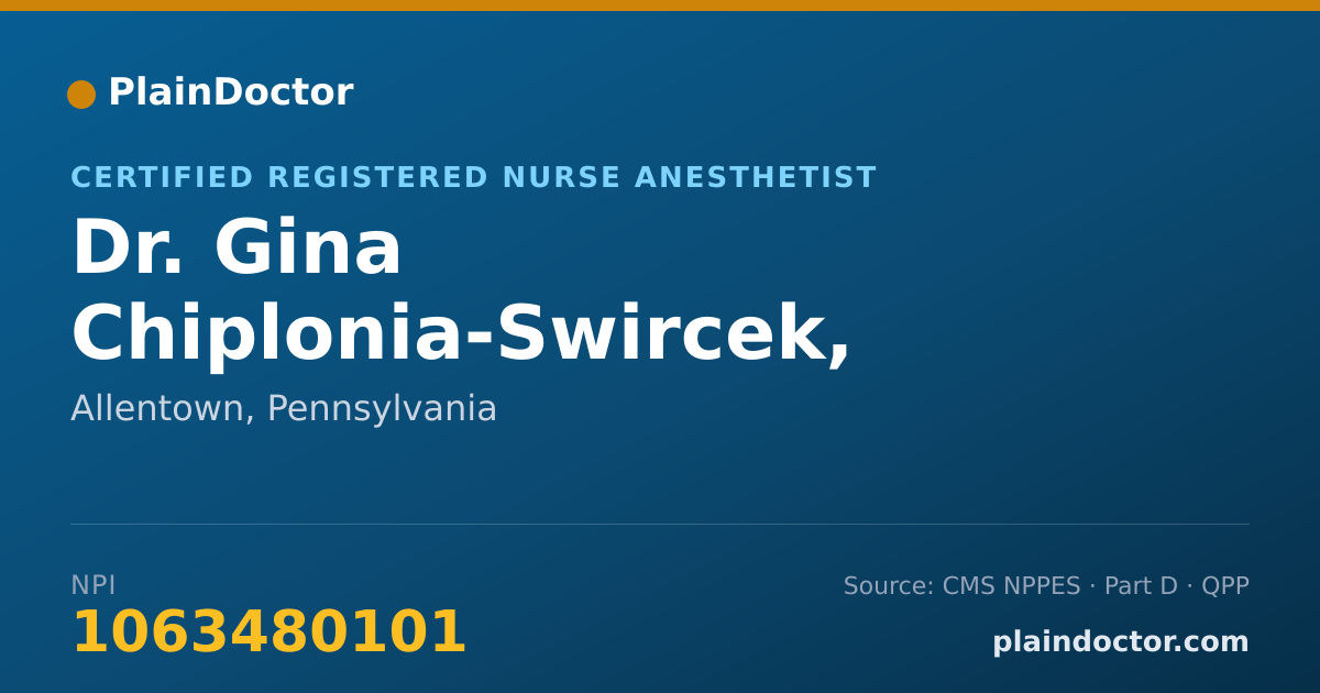 Shareable card for Gina Chiplonia-Swircek, CRNA - Certified Registered Nurse Anesthetist, Allentown, PA
