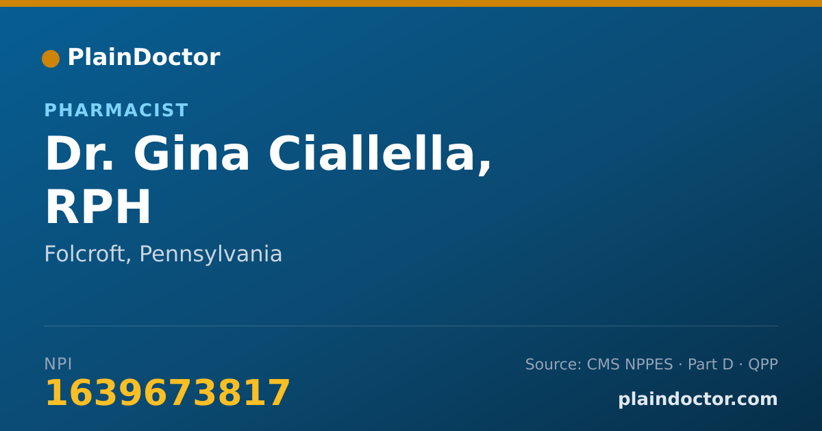 Shareable card for Gina Ciallella, RPH - Pharmacist, Folcroft, PA