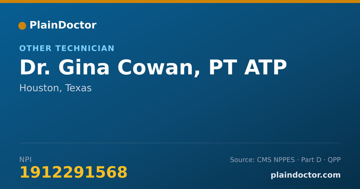 Shareable card for Gina Cowan, PT ATP - Other Technician, Houston, TX