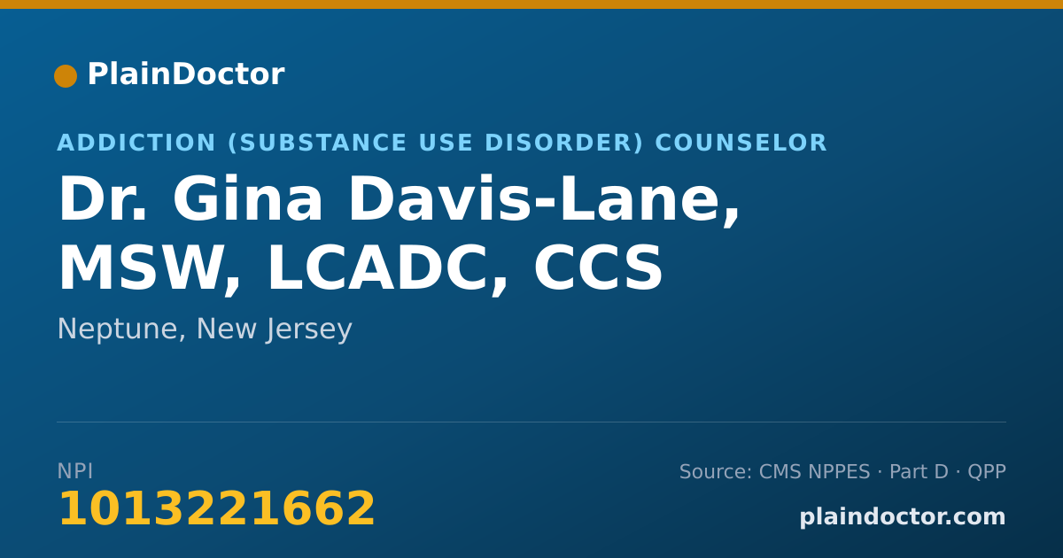 Shareable card for Gina Davis-Lane, MSW, LCADC, CCS - Addiction (Substance Use Disorder) Counselor, Neptune, NJ
