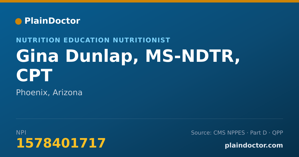 Shareable card for Gina Dunlap, MS-NDTR, CPT - Nutrition Education Nutritionist, Phoenix, AZ