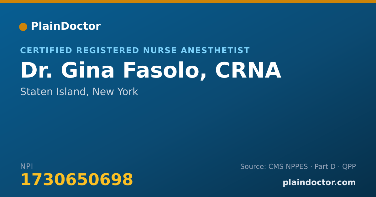 Shareable card for Gina Fasolo, CRNA - Certified Registered Nurse Anesthetist, Staten Island, NY