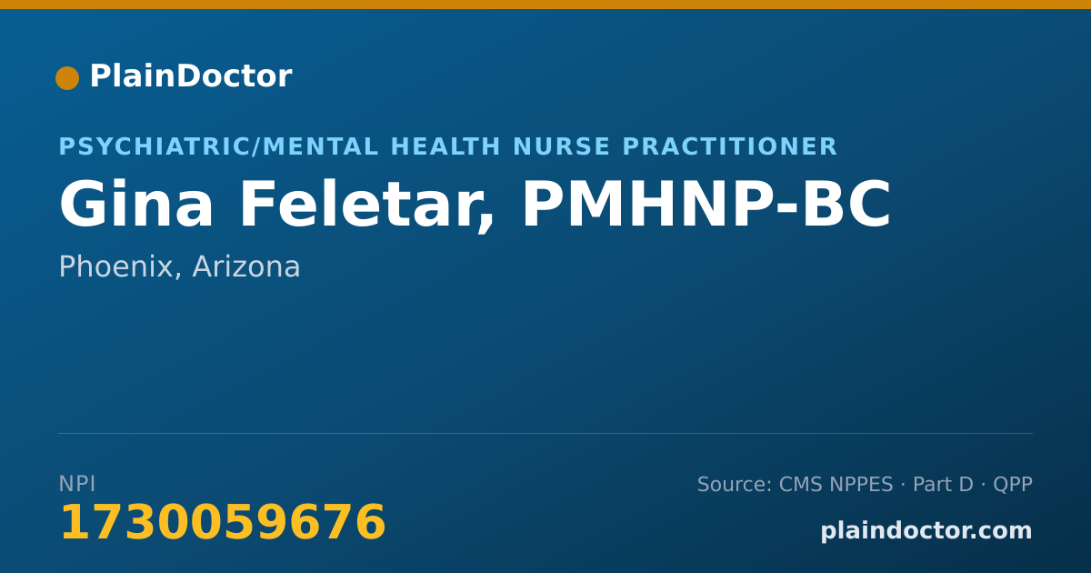 Shareable card for Gina Feletar, PMHNP-BC - Psychiatric/Mental Health Nurse Practitioner, Phoenix, AZ