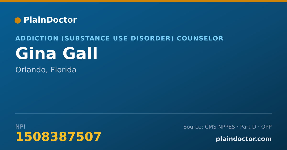 Shareable card for Gina Gall - Addiction (Substance Use Disorder) Counselor, Orlando, FL