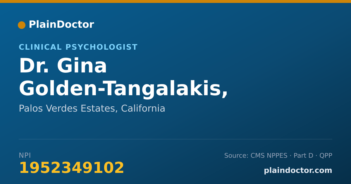 Shareable card for Gina Golden-Tangalakis, PH.D. - Clinical Psychologist, Palos Verdes Estates, CA