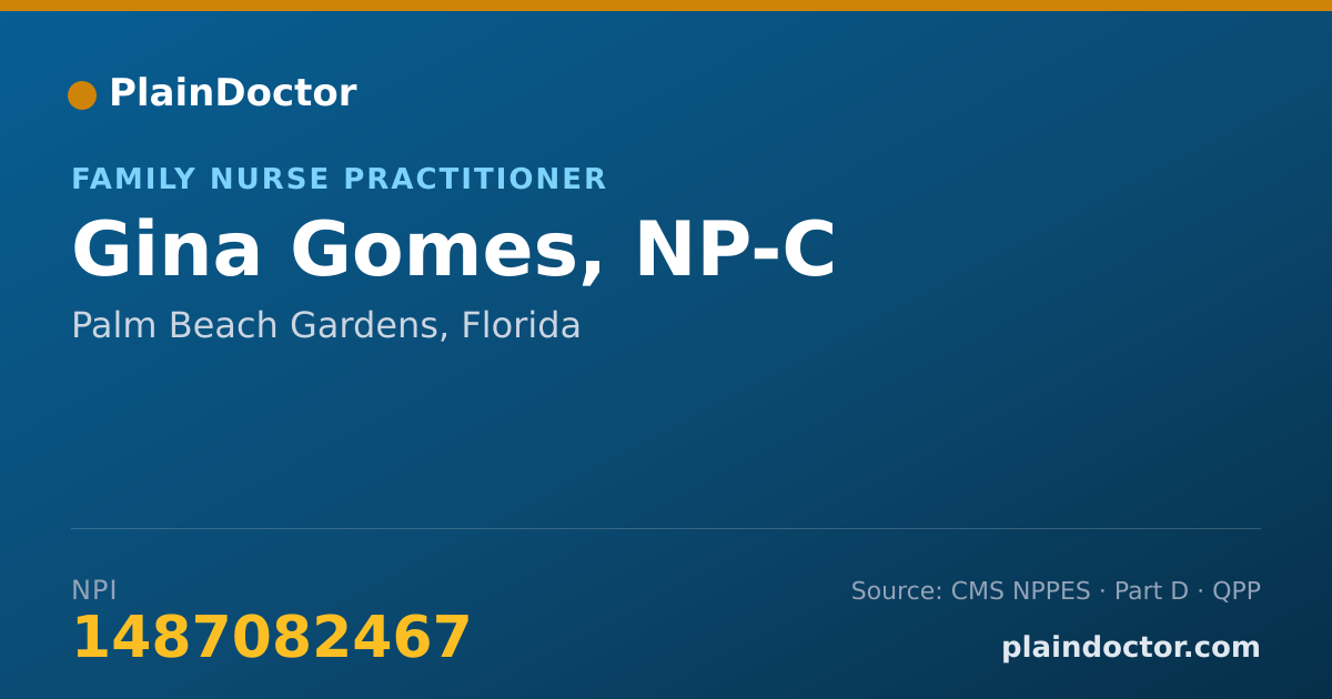 Shareable card for Gina Gomes, NP-C - Family Nurse Practitioner, Palm Beach Gardens, FL